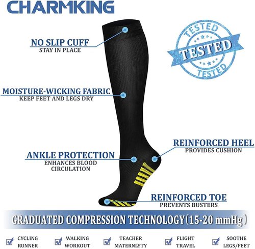 CHARMKING Compression Socks - 15-20 mmHg Support for Enhanced Circulation | 8 Pairs for Athletes