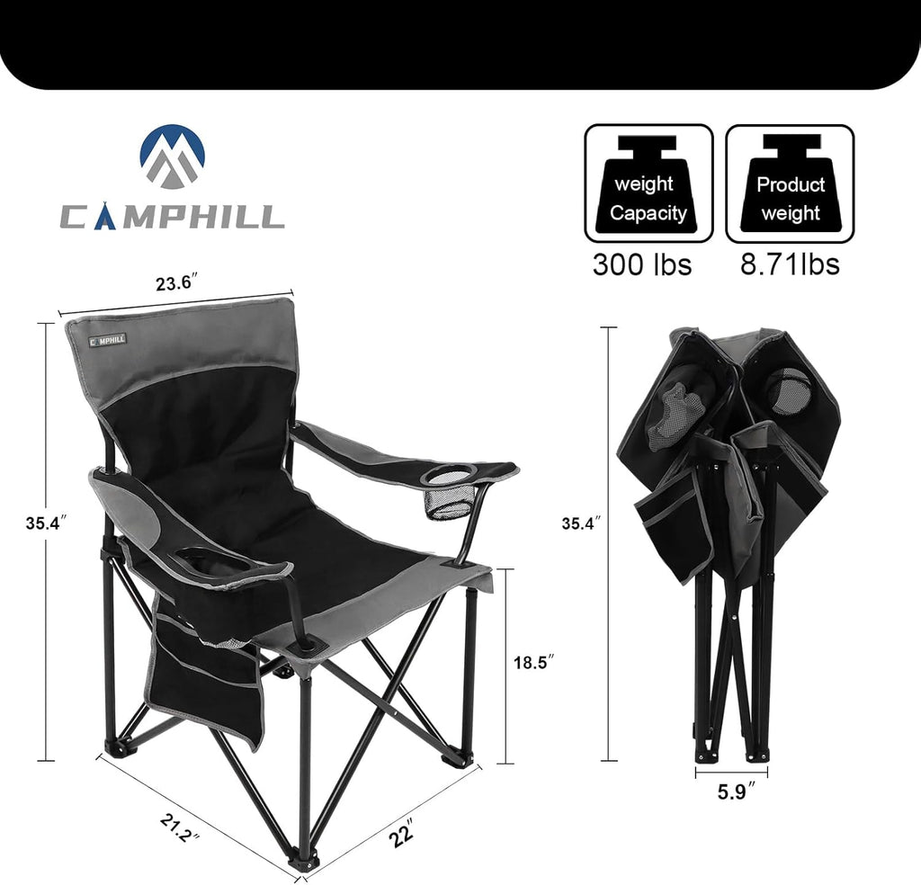 Skiennix Oversized Portable Camping Chair - Collapsible Design with Pocket & Cup Holders | Ideal for Outdoor Adventures