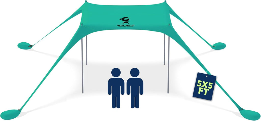 SUN NINJA Beach Tent Sun Shelter | UPF50+ Easy Pop-Up Canopy for Camping & Picnics - Includes Sand Shovel & Stability Poles