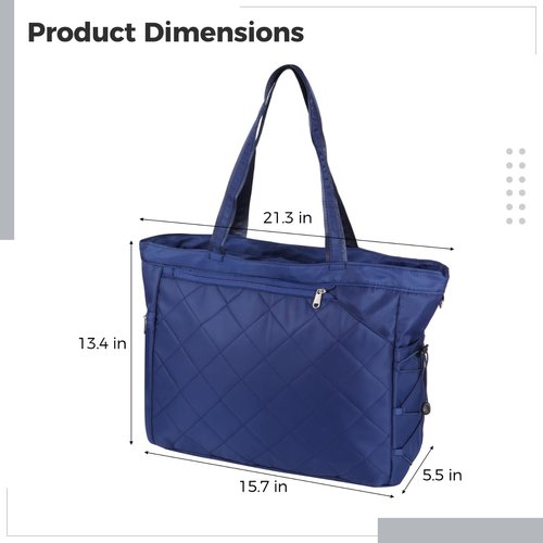 DORMIYA Tennis Tote Bag with Shoe Compartment, Quilted Sport Bag, Navy Blue Gym Bag with Waterproof Pocket & Bottle Holder for Women Men