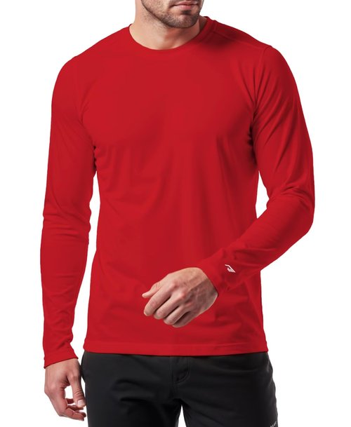 RGJU Long Sleeve Athletic Shirt Men Moisture Wicking Outdoor T-Shirt Dry Fit Running Tshirt Base Layer Tee Fitted(red,L)
