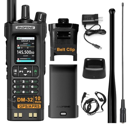 BAOFENG DM32 DM-32UV DM-32 10W Tri-Power DMR Walkie Talkie Digital Mobile Radio Dual-Mode Analog GPS APRS Dual Band Dual Time Slot AM FM Type-C Charging 2 Way Radio for Outdoor Survival Gear (Black)