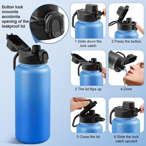 Herxsin 2 PCS Water Bottle Lid Replacement for Wide Mouth 32oz/40oz/64oz, Auto Spout Lid Compatible with Bubba Trailblazer, Portable Replacement Cap, Nozzle with Button Lock