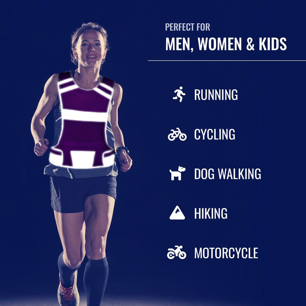 Mesh Reflective Running Vest with Inside Pocket & 2 Bands, Pink Medium