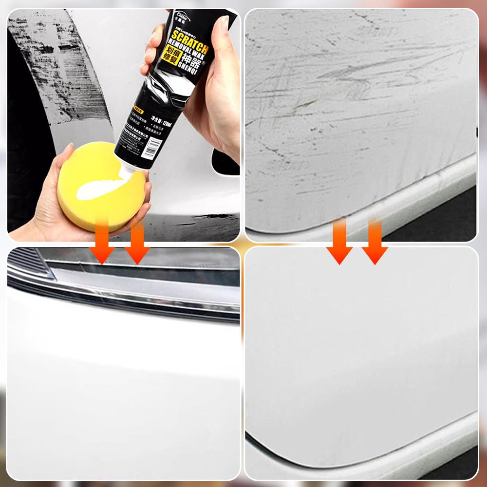 2026 New Car Scratch Removal Wax, Scratch Remover for Vehicles, Car Scratch Removal Polishing Wax Scratch Repair Paste Kit with Wipe and Sponge for Deep Scratches (1 Set)