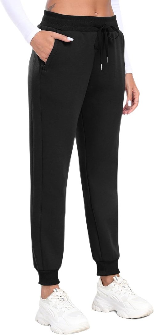 MoFiz Women's Thermal Fleece Lined Joggers - Water Resistant Winter Sweatpants | Black, Size L