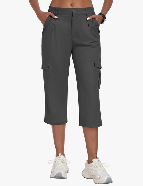 MoFiz Women's Cargo Capris - Lightweight Cotton Hiking Pants with 6 Pockets | Summer Travel Essentials