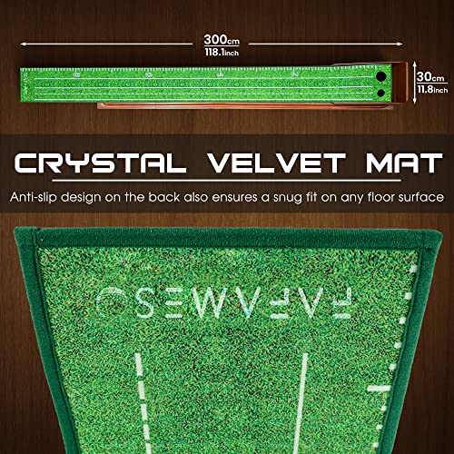 FAFAMESO Dual Hole Indoor Golf Putting Mat with Ball Return, 9.8ft Practice Green for Home & Office