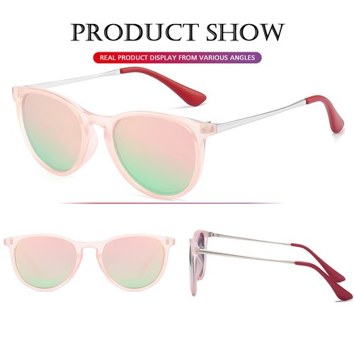 PORADAY Polarized Kids Sunglasses for Little Girls Boys 100% UV-400 Protection (Pink Mirrored+Black Frame/Grey Lens)