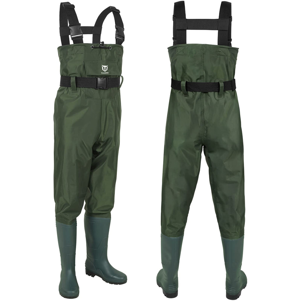 TIDEWE Bootfoot Chest Wader, 2-Ply Nylon/PVC Waterproof Fishing & Hunting Waders with Boot Hanger for Men and Women Green Size 14