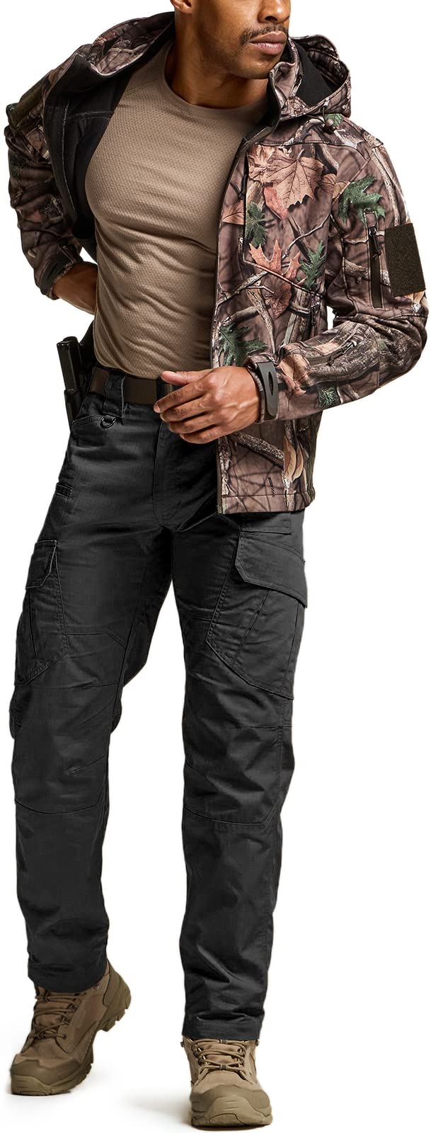 CQR Men's Tactical Pants, Water Resistant Ripstop Cargo Pants, Lightweight EDC Work Hiking Pants, Outdoor Apparel, Duratex Mag Pocket Black, 44W x 30L