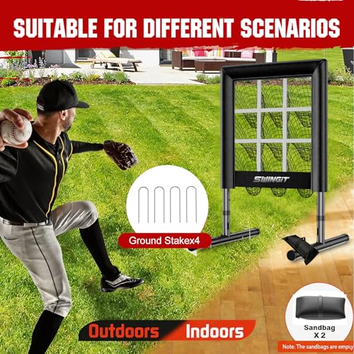 SwingIt 9 Hole Baseball Pitching Net with Strike Zone - Heavy Duty, Adjustable Height, Portable Practice Target for Accuracy Training