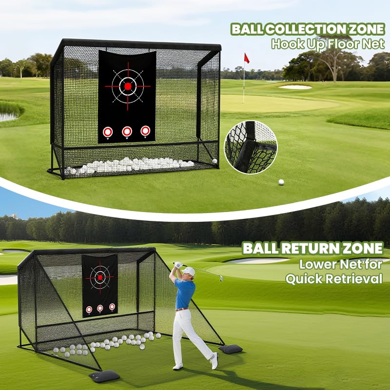 10x7ft Golf Hitting Practice Net with Side Barriers & Heavy Duty Steel Frame