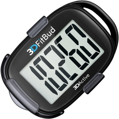 3DFitBud Simple Step Counter Walking 3D Pedometer by 3DActive with Clip, Lanyard Accurate Step Tracker Large Display, Easy to Use for Kids Men Women Adult Seniors Daily Step Tracking - A420S - Black