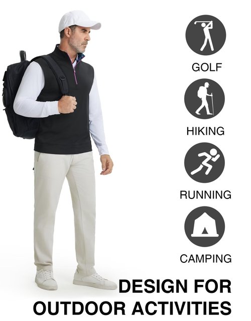 M MAELREG Golf Vests For Men Stretch Lightweight Breathable Quick Dry Stand Collar Sport Men's Quarter Zip Pullover