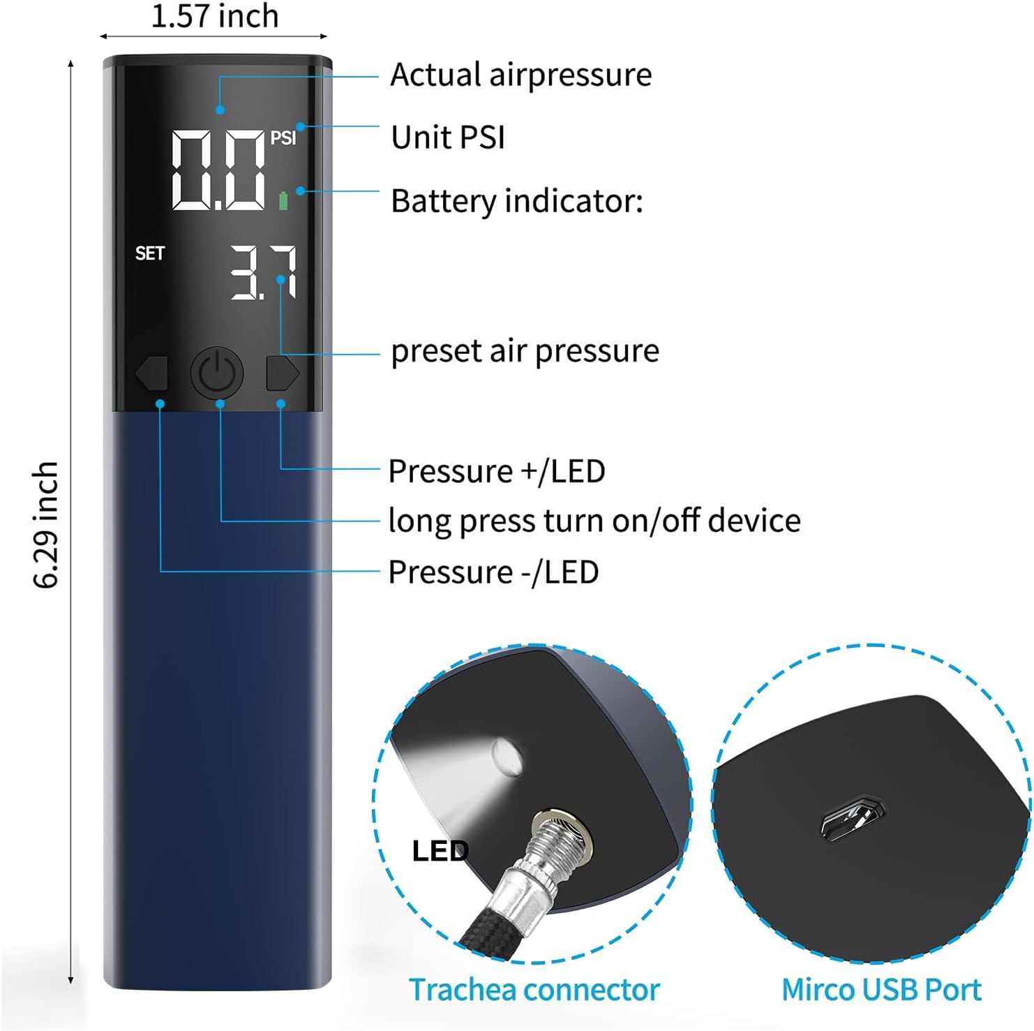 Pumteck Electric Ball Pump - Smart Portable Air Pump with Digital LCD Display & Pressure Gauge for Sports Balls