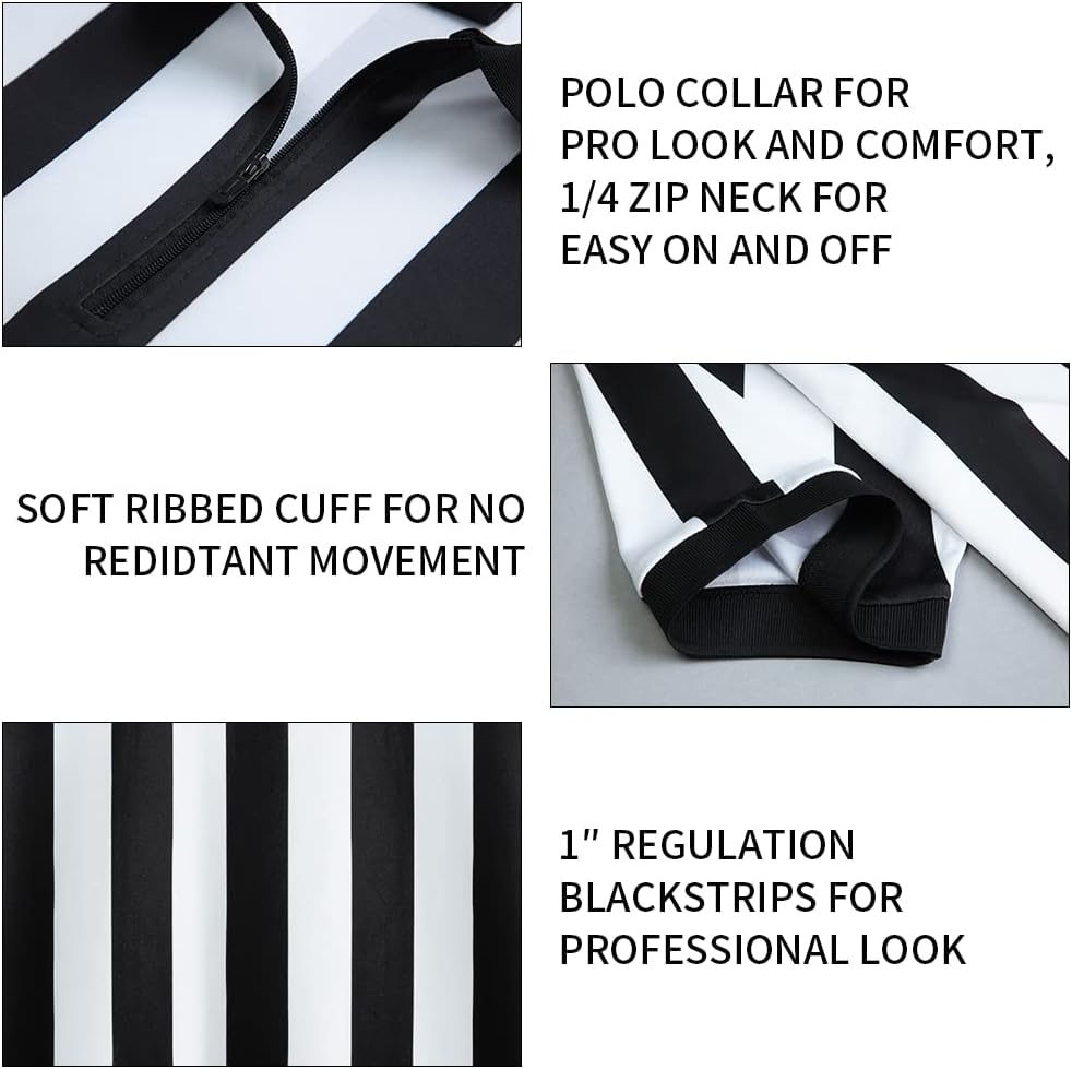 Shinestone Referee Shirt, Referee Costume Shirt for Womens and Mens, Zipper Neck Umpire Jersey for Sports and Christmas