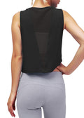 Mippo Women’s Workout Crop Top - Mesh Back Gym Tank, Black, Medium