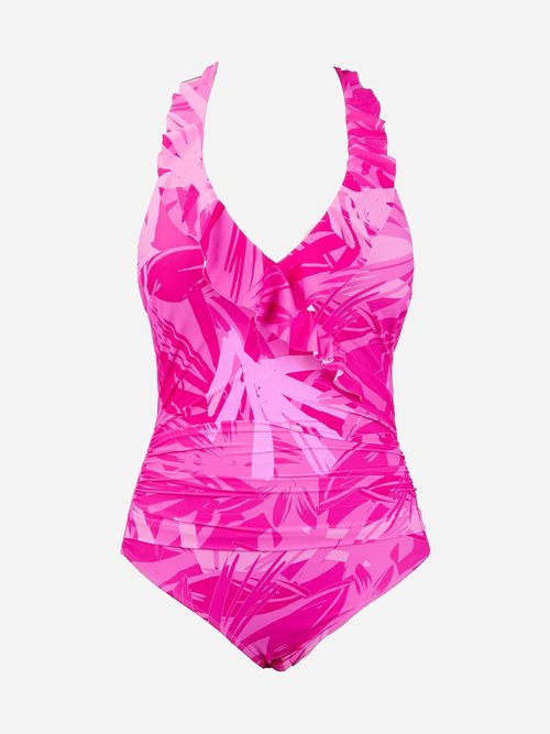 CUPSHE One Piece Swimsuit - Halter V Neck with Ruffle Back & Self Tie | Stylish Ruched Design