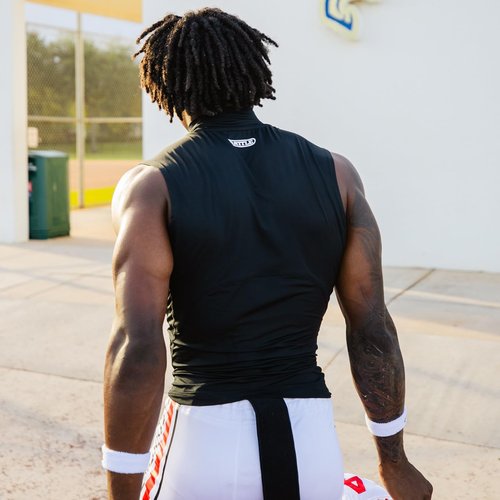 Battle Sports PRO Compression Sleeveless Mock Neck, 4 Way Stretch, Moisture Wicking for Adults (US, Alpha, Medium, Regular, Regular, White)