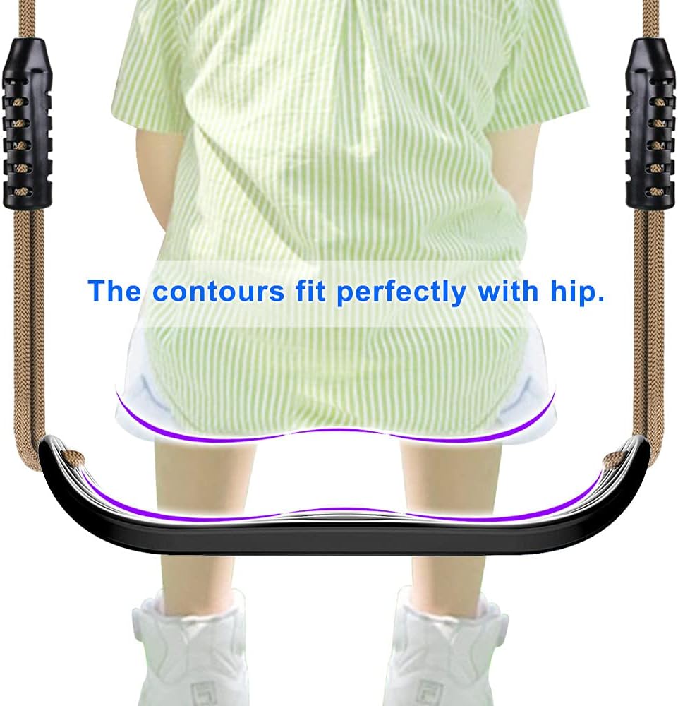 SELEWARE Plastic Swing Seat - Non-Slip Tree Swing with Adjustable Rope & Carabiners - Heavy Duty Black