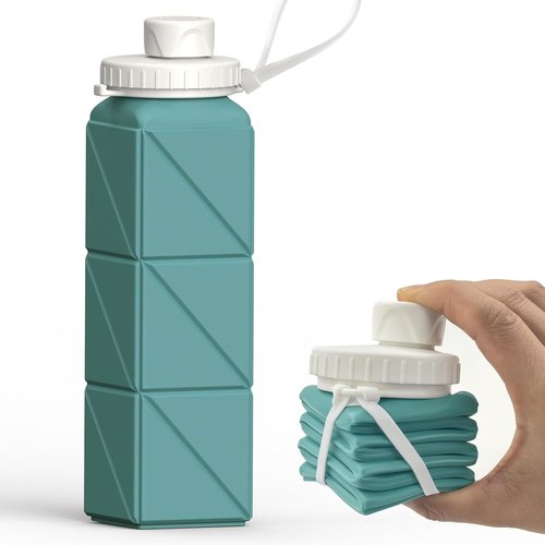 Beautail Collapsible Water Bottle - 20.6oz Silicone Travel Bottle | BPA-Free, Leakproof, Blue