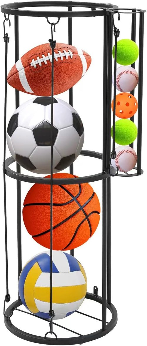 Garage Ball Storage Rack - Vertical Wall Mount for Basketball, Soccer & Volleyball | Space-Saving Organizer in Black