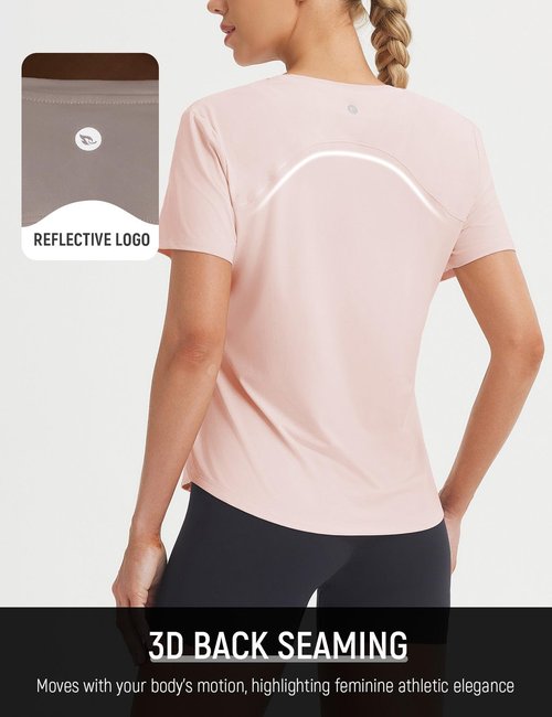 baleaf Ice Cooling Athletic Shirts for Women UPF 50+ Workout Tops Running Short Sleeve for Women Tennis Breathable Quick Dry Moisture Wicking Stretch Loose Fit Gym Light Pink M