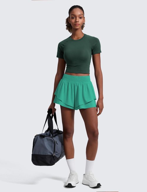 CRZ YOGA Athletic Shorts for Women - High Waisted 2.5" Drapey Double Ruffles Tennis Skorts