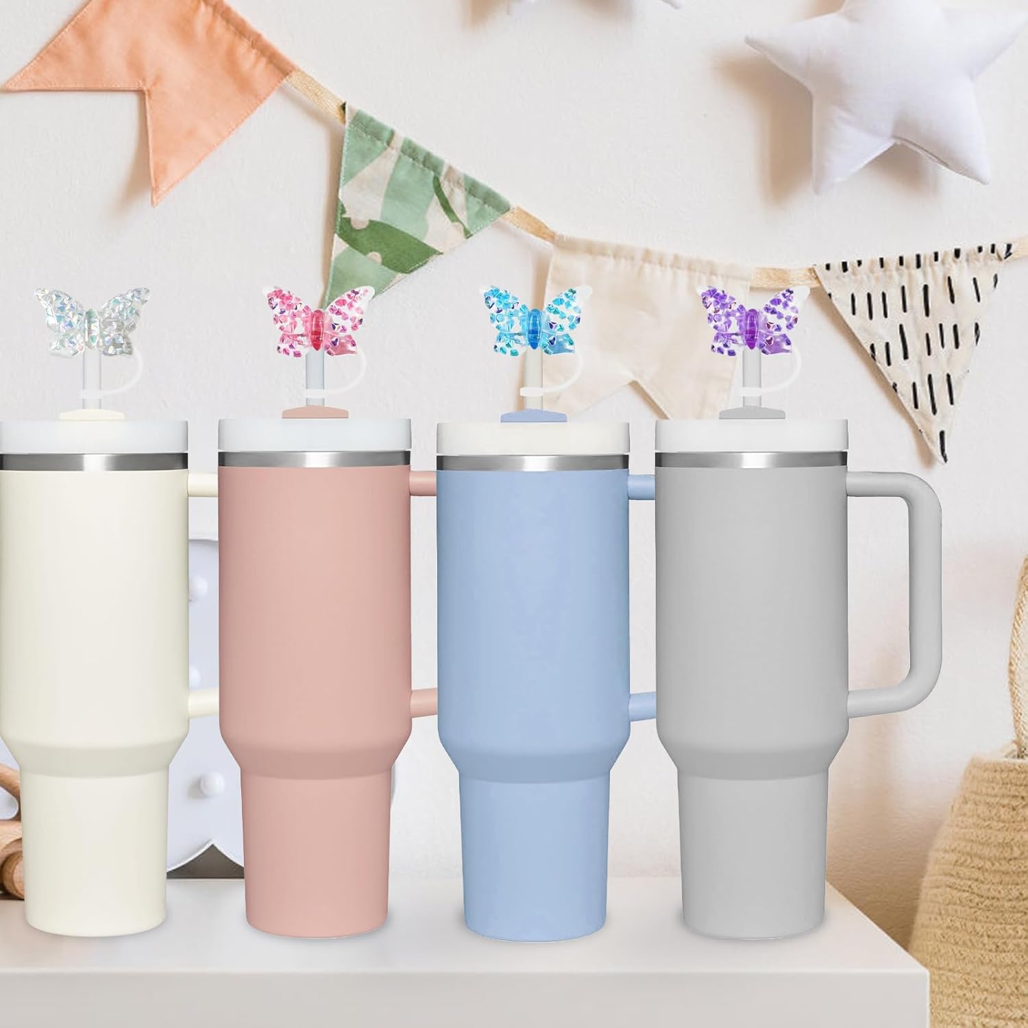 Stanley - Silicone Straw Cover Set - 4 Pcs Butterfly Topper for 30 & 40oz Tumblers - Fits 10mm Straws