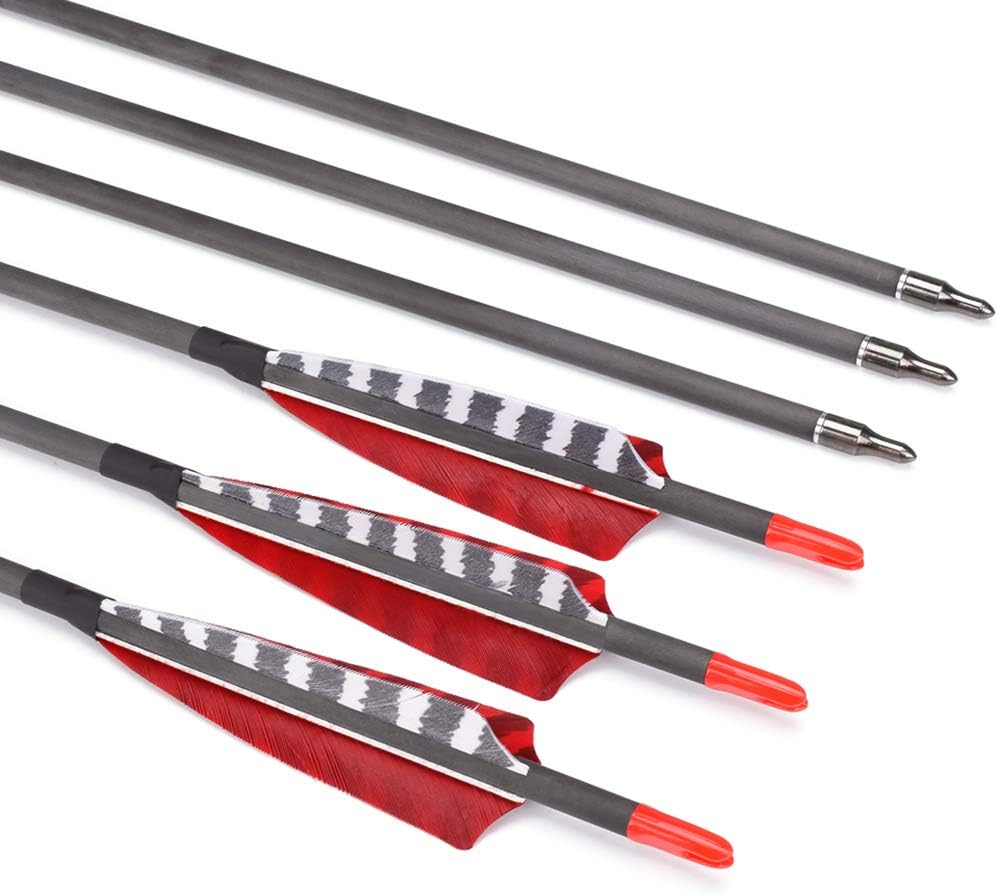Pure Carbon Arrows - 30 Inch Turkey Feather Fletching | 600/700 Spine for Traditional & Compound Bows