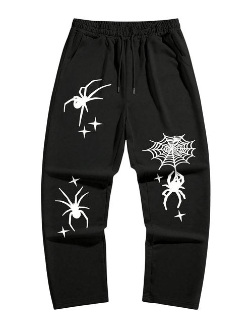 SHENHE Men's Graphic Sweatpants Spiderweb Print Drawstring Low Rise Y2k Pants Streetwear Black Medium