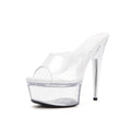 Clear Platform 6in Hooked Pole Dance Heels - Exotics Sandals for Women (Variation: Clear+8)