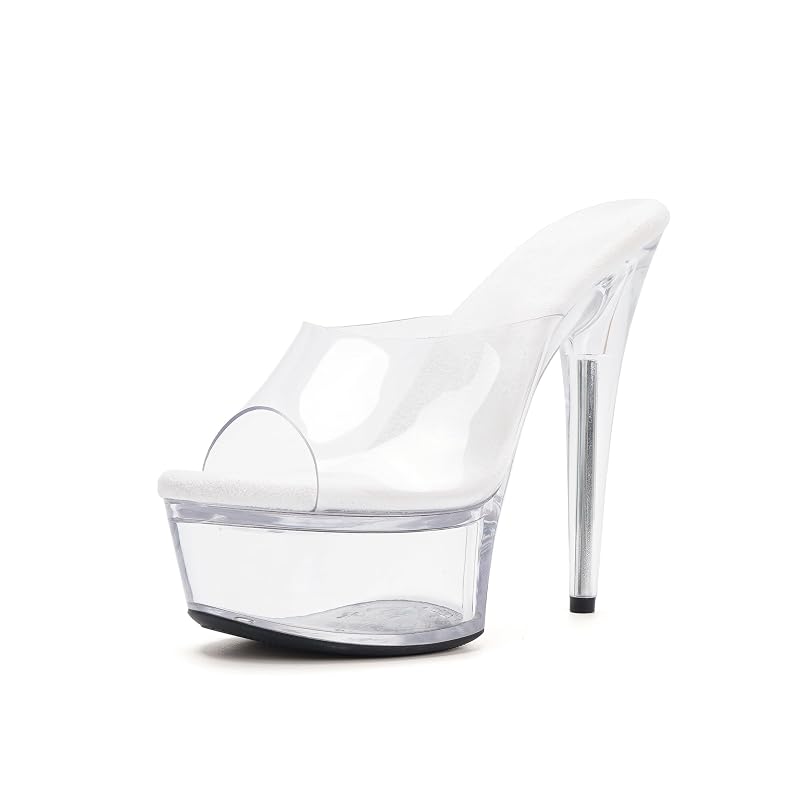 Clear Platform 6in Hooked Pole Dance Heels - Exotics Sandals for Women (Variation: Clear+8)