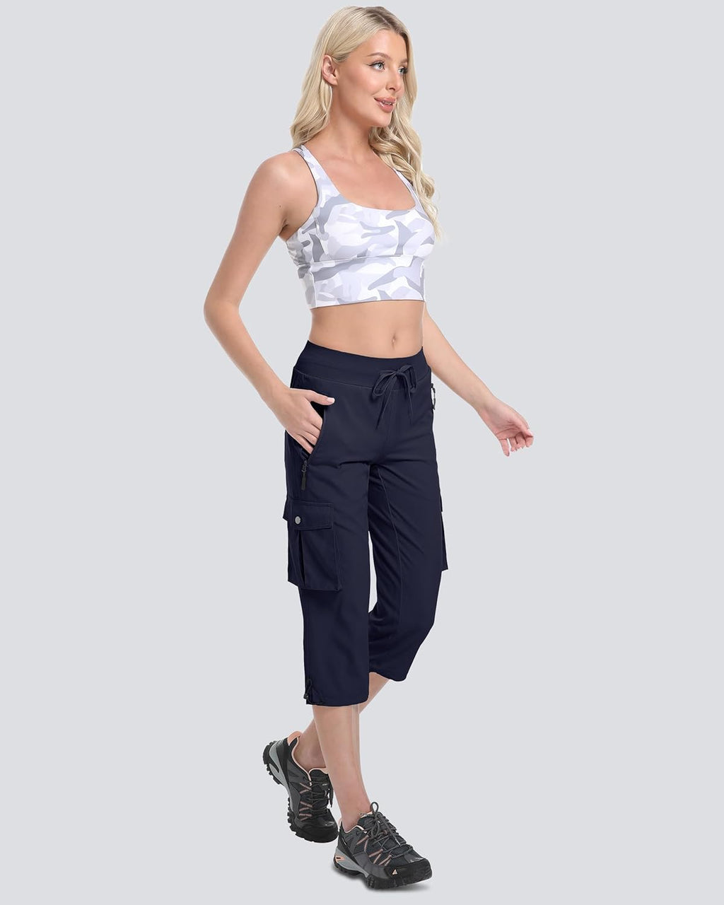 Skiennix Women's Cargo Capris - Lightweight Quick-Dry Hiking Pants for Summer Travel | Elastic Waist, Casual Fit