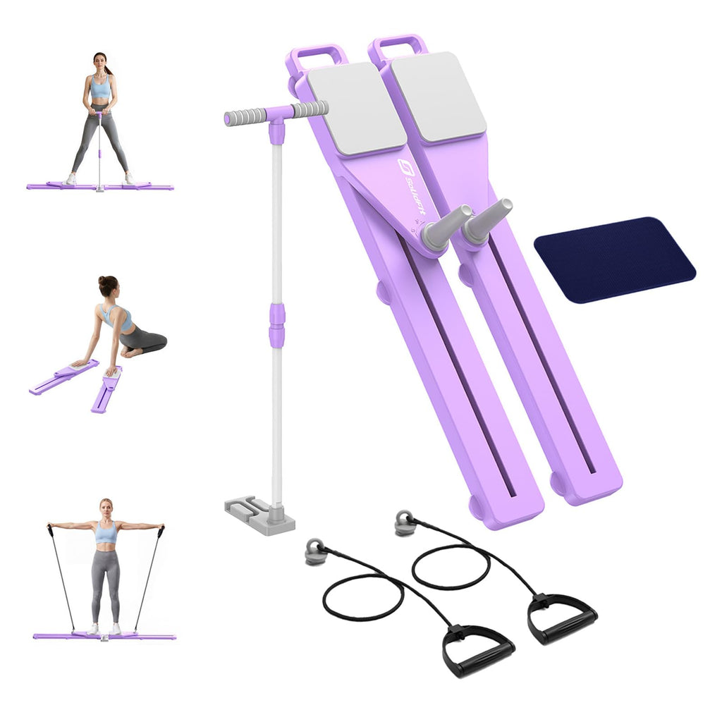 SolidFit 6-in-1 Pliates Board with Handrail & Resistance Bands - 2026 Upgrade Multifunctional Pilates Slider Board Anti-Slip Silent Portable Pilates Reformer for Home Full Body Workout Purple