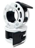 Clout Fitness Olympic Barbell Clamps Collars Quick Release Pair of Locking Weight Clips Fit 2 Inch Barbell (White with Black Lever)