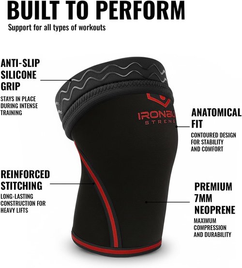 Iron Bull Strength Knee Sleeves - 7mm Compression Brace for Weightlifting & Cross Training | Support for Squats (1 Pair)