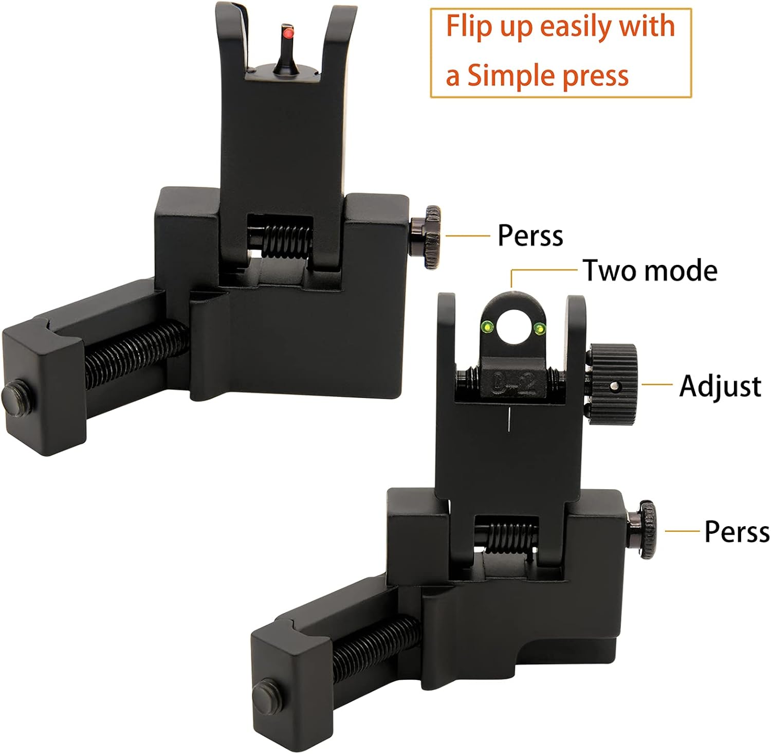 45 Degree Offset Flip Up Iron Sights - Low Profile Backup Fiber Optics with Red & Green Dots | Compatible with Picatinny Weaver Rails