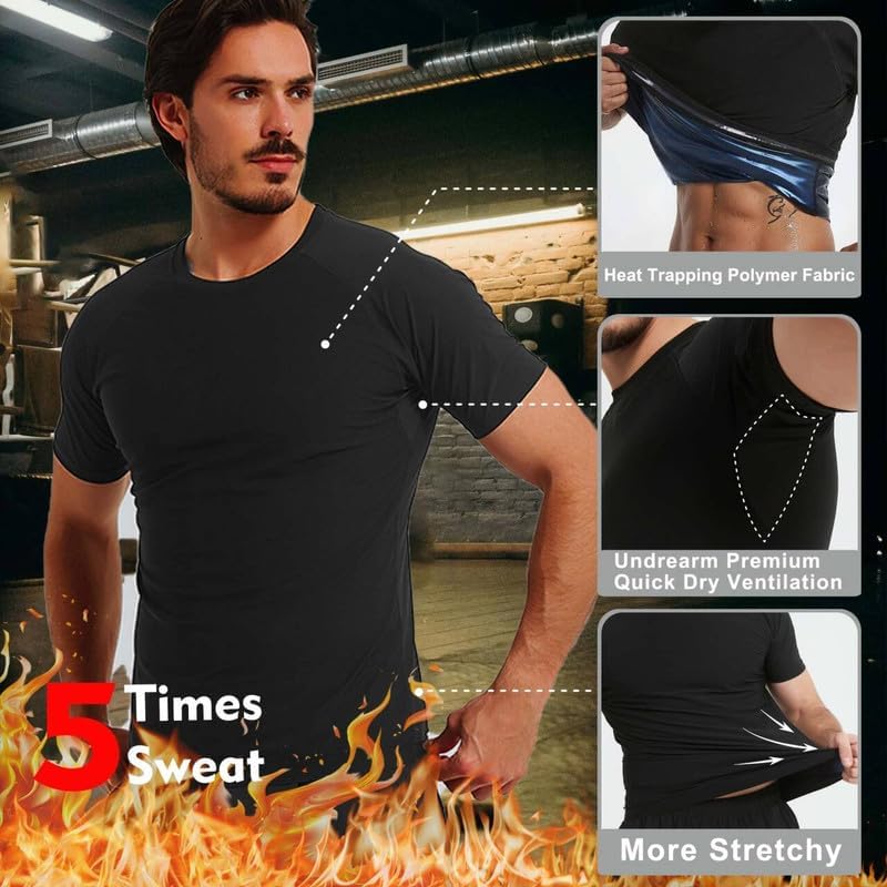 Sauna Shirt for Men by [Brand Name] - Short Sleeve Compression T-Shirt for Effective Sweat Loss | Ideal for Gym Workouts