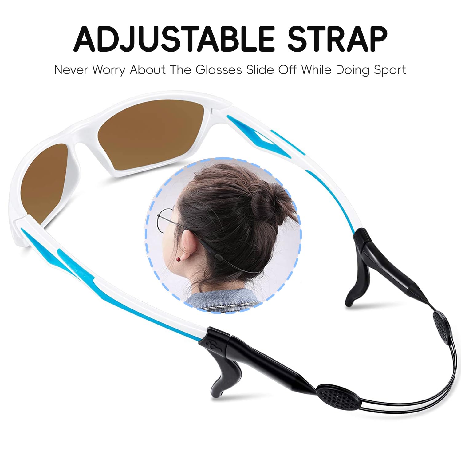 ACBLUCE Kids Sunglasses Polarized for Boys Girls Child Toddler Sport Baseball Cycling Running Softball Beach White Blue Glasses for age 3 4 5 6 7