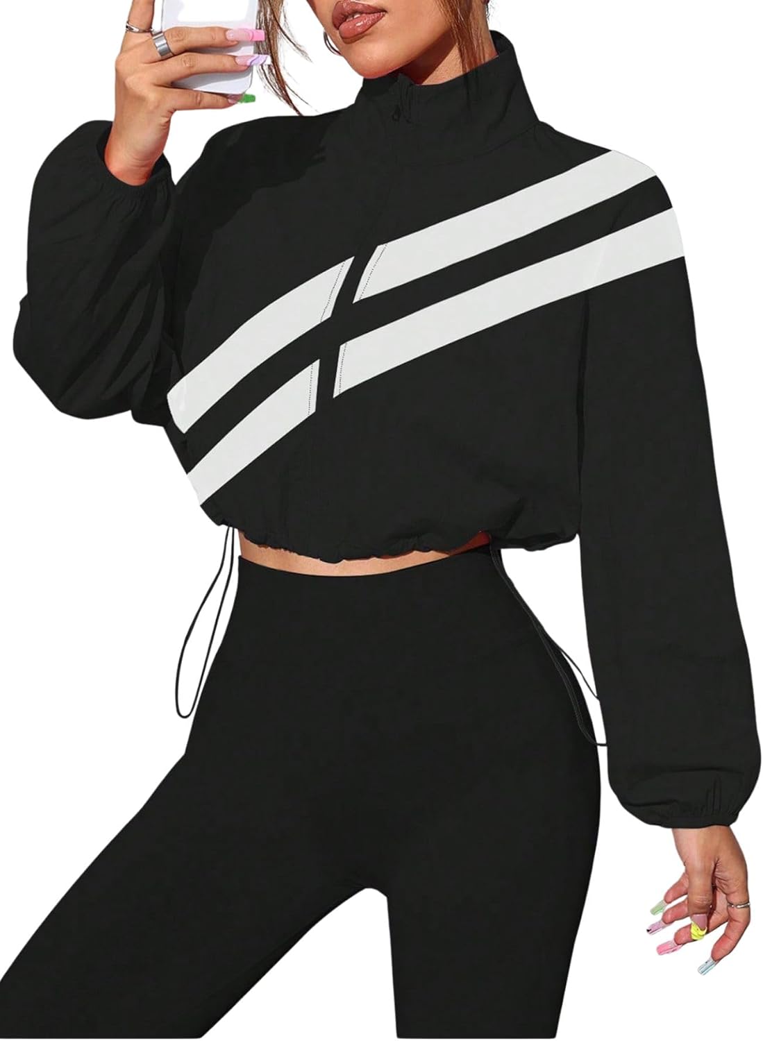 Verdusa Women's Lightweight Athletic Windbreaker Jacket - Cropped Color Block Design