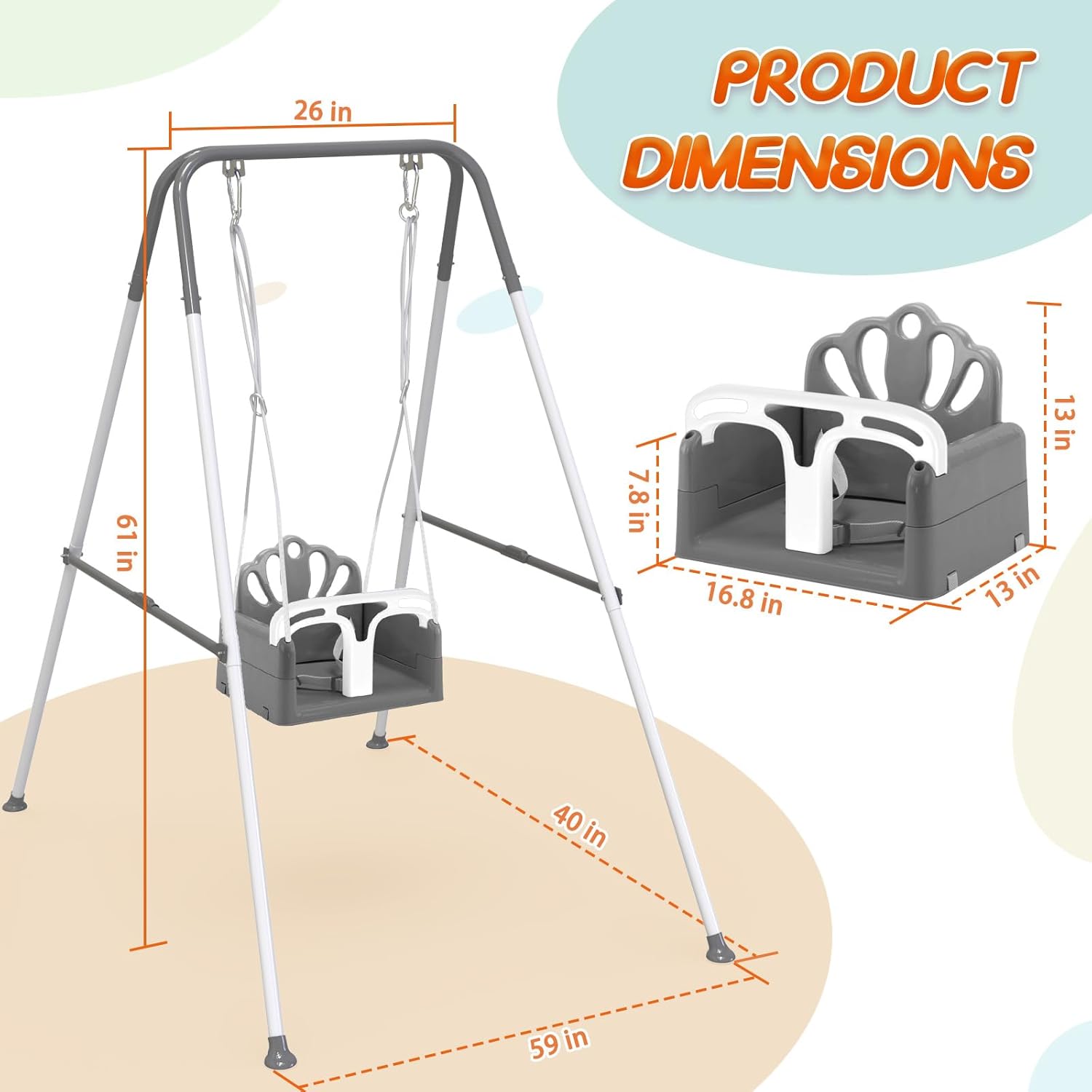 Skiennix Foldable Toddler Swing Set - Safe Indoor & Outdoor Baby Jumper | Durable Gray Design