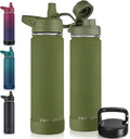 CIVAGO Insulated Water Bottle - 22 oz Stainless Steel Flask with Straw & 3 Lids | Army Green