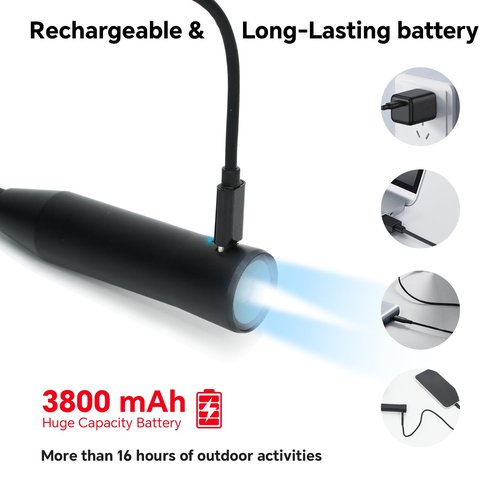 BIMEOE 300 Lumens Rechargeable Neck Light, Hands-Free Outdoor Work Light with 3 Color Modes, 3800mAh Battery, Flexible Gooseneck Light for Camping, Mechanics, Fishing, BBQ