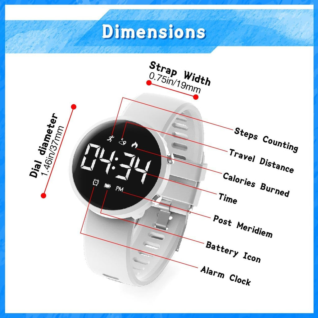 Skiennix Kids Digital Fitness Tracker Watch - Waterproof Outdoor Sports Wristwatch for Boys & Girls (White)