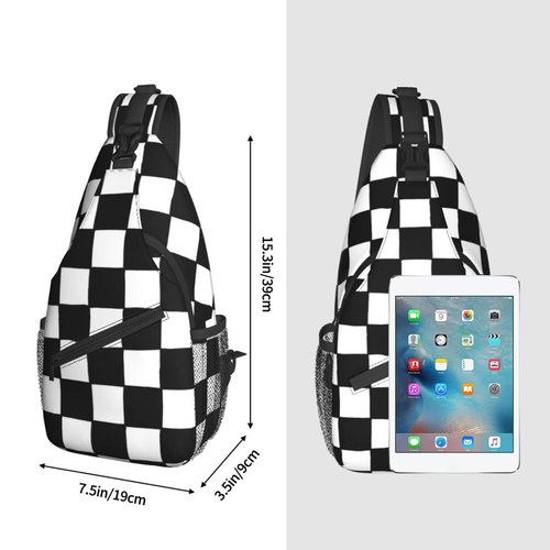 BCQJNB Checkered Black White Sling Backpack Crossbody Shoulder Bag Travel Hiking Daypack Gifts