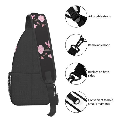 SURERUIM Cherry Blossom Sling Bag Abstract Japanese Pink Flowers and Petals on Branch Crossbody Backpack Cute Floral Print Chest Shoulder Bag Casual Sports Travel Hiking Daypack for Women Men