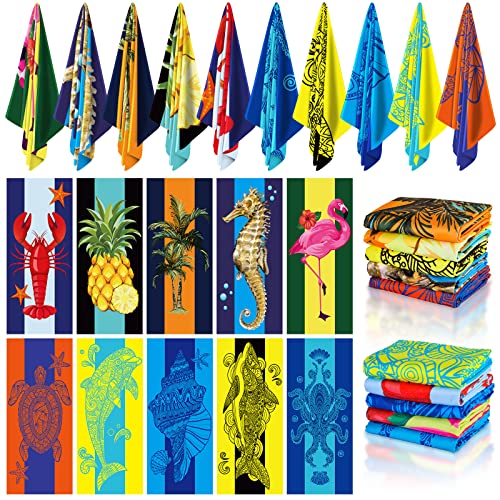 Oversized Beach Towel Set 36x72 Ocean Animal Design - 10 Pack Stylish Microfiber