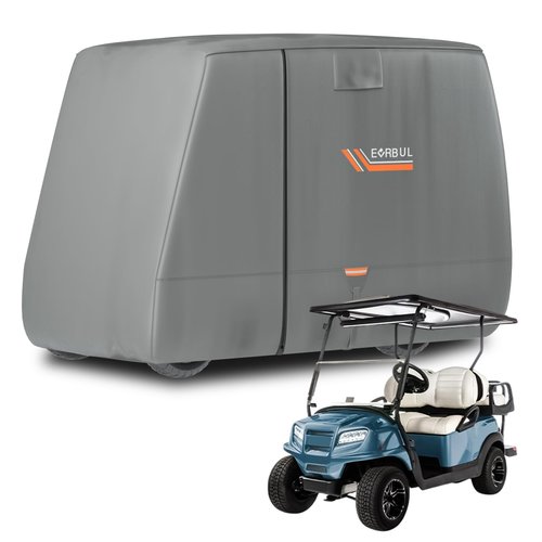 EVRBUL Golf Cart Cover 2/2+2/4 Passenger Heavy Duty 420D Waterproof Golf Cart Covers with Three Zipper Doors Compatible with EZGO, Club Car, Yamaha Golf Carts,Windproof Sunproof Golf Cart Cover (Gray)